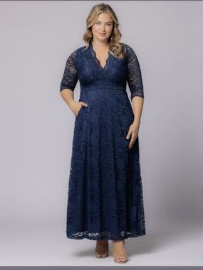Kiyonna Maria Lace Evening Gown Navy Plus Size 3X Formal Maxi